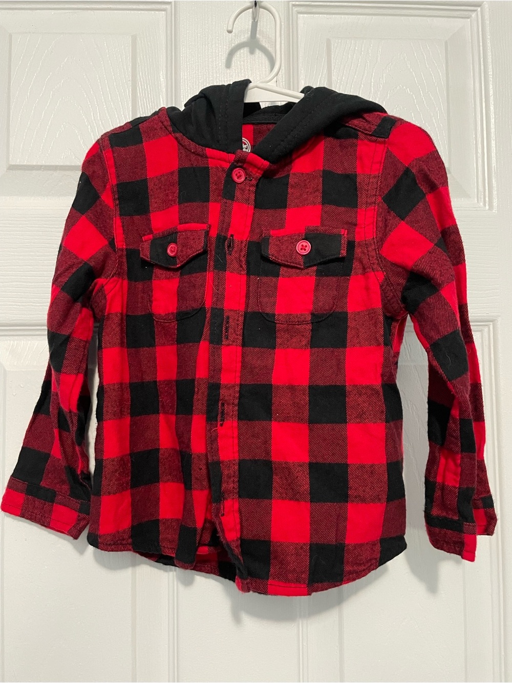 Wonder Nation Baby and Toddler Boys Hooded Flannel Shirt Red & Black Plaid